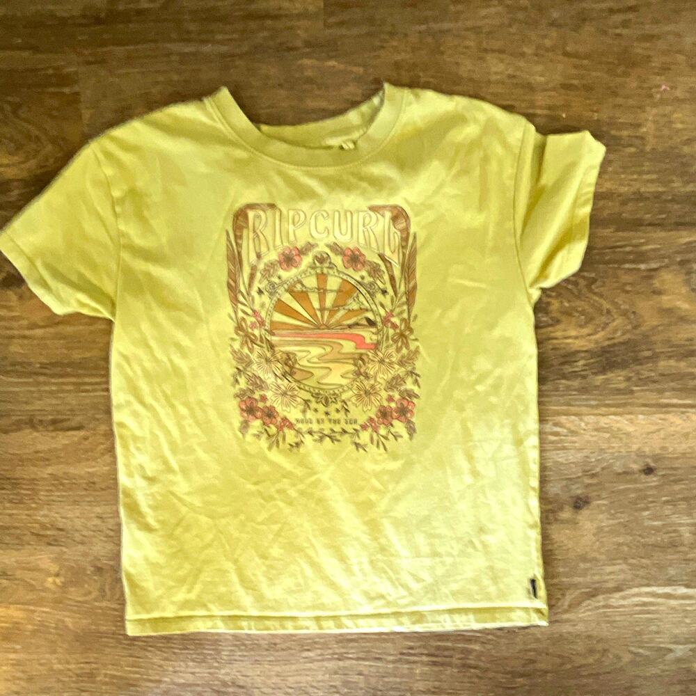 Rip Curl Unisex Kids Yellow Graphic Print Crew Neck Short Sleeve T-Shirt 14/L